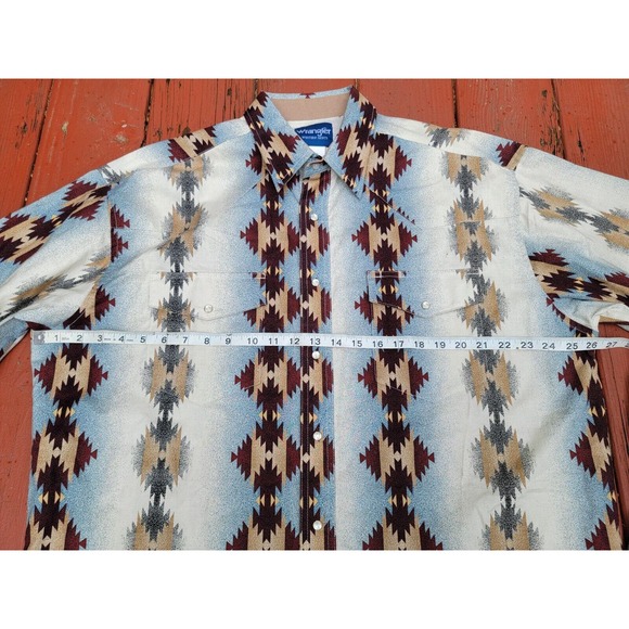 Wrangler Western Brushpopper Shirt Colorful Blue Native Aztex Geometric Size XL - Picture 6 of 8
